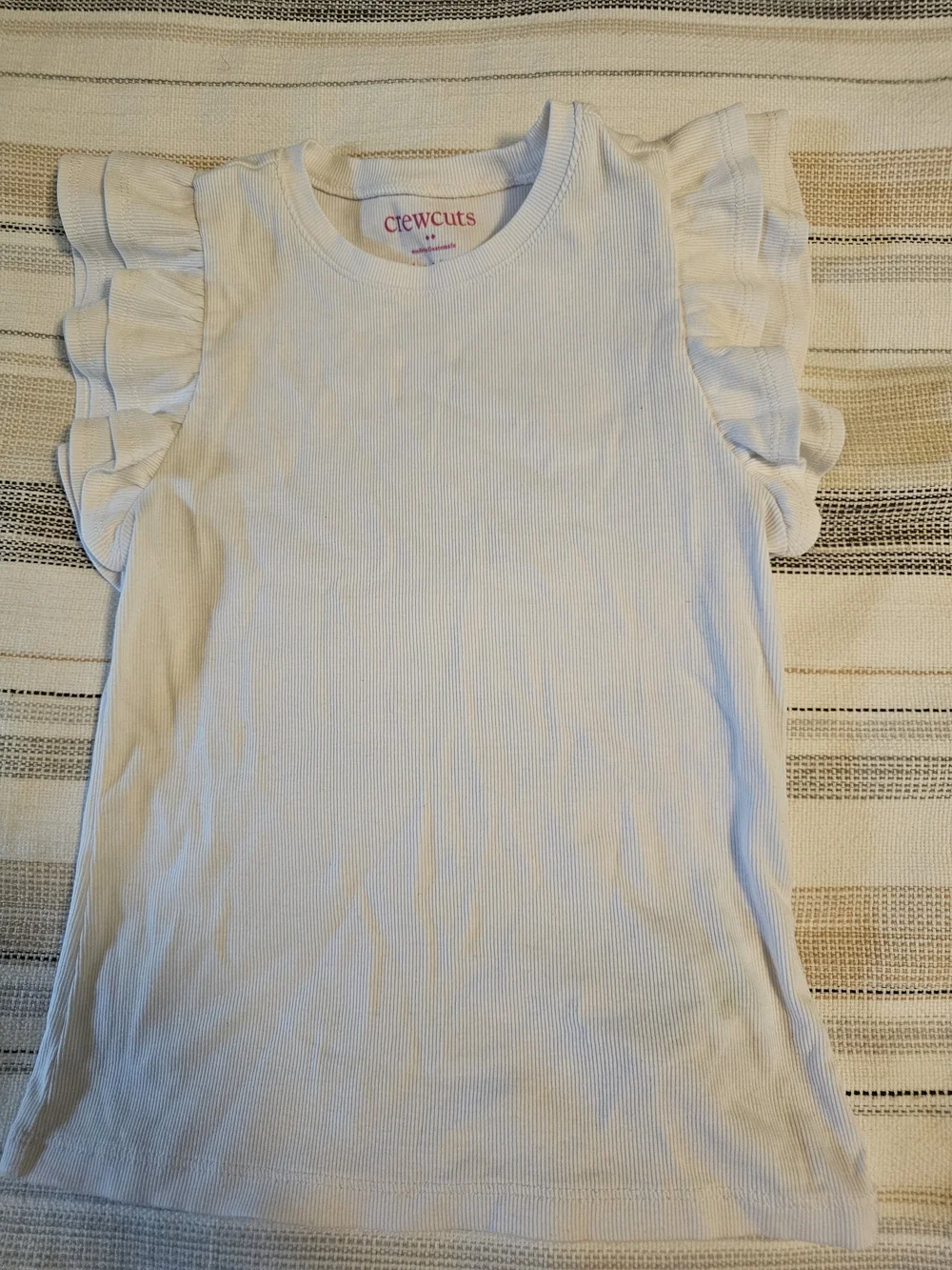 Crewcuts White Ribbed Ruffle Sleeve Tank